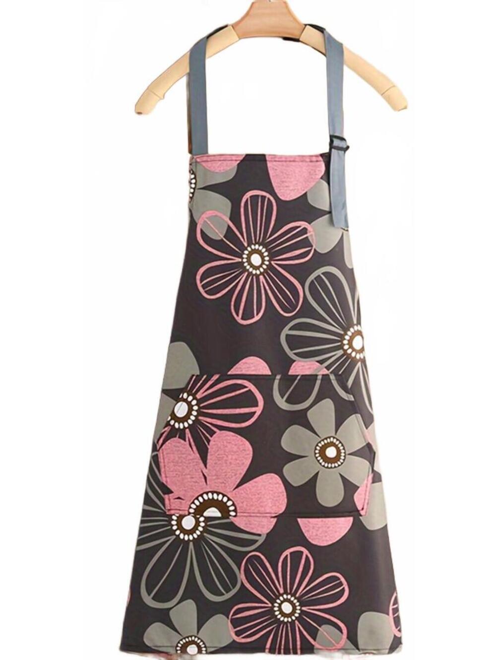 Adjustable Floral Print Apron with Pockets